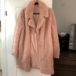 Faux pink fur Sherpa coat size large teddy jacket